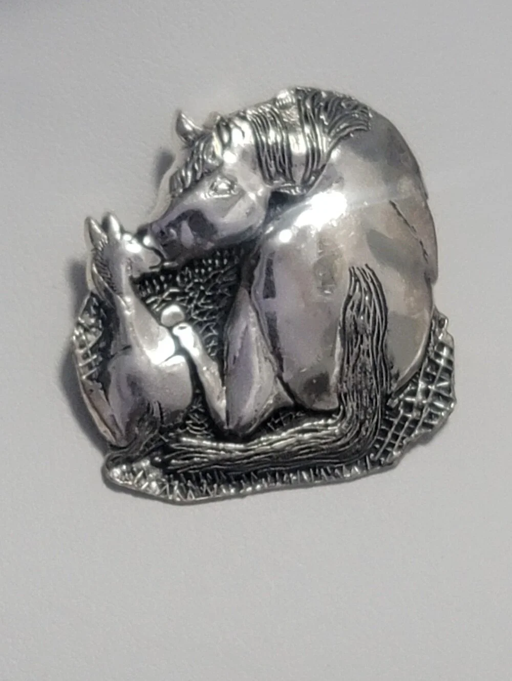 Vintage Sterling Silver Horse Mother and Baby Colt Brooch – Fine Equestrian Pin